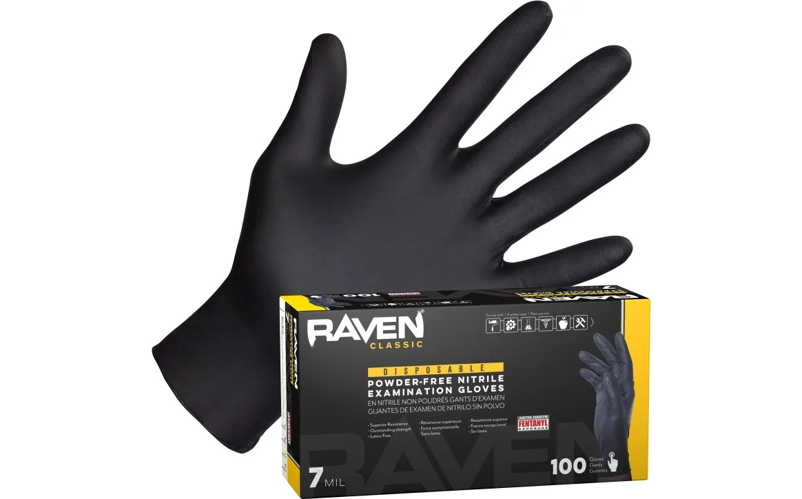 SAS Safety Raven 6 mil Black Disposable Nitrile Gloves, Size XL