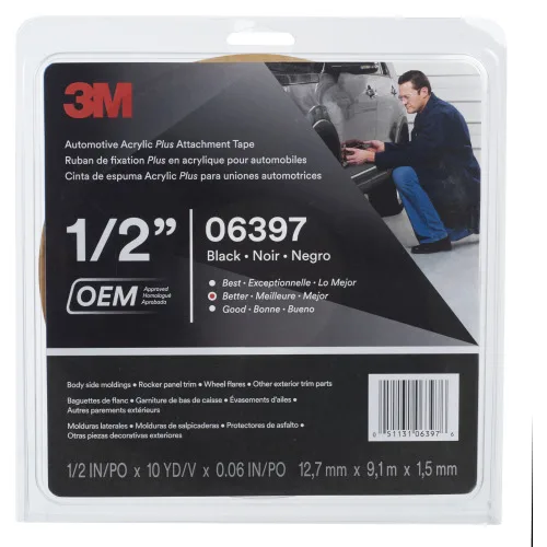 3M Acrylic Plus Black Double-Sided Attachment Tape, 1/2 in. x 10 yd