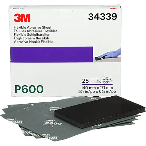 3M Hookit Flexible Abrasive Sheets, 5.5 x 6.8 in., P600
