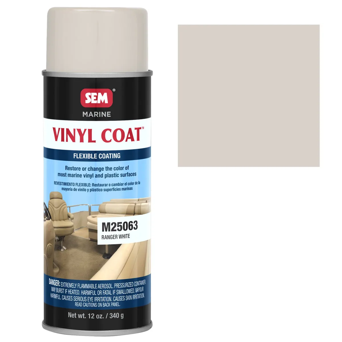Peinture pour vinyle marin SEM Marine Vinyl Coat Ranger White, aérosol 473 ml