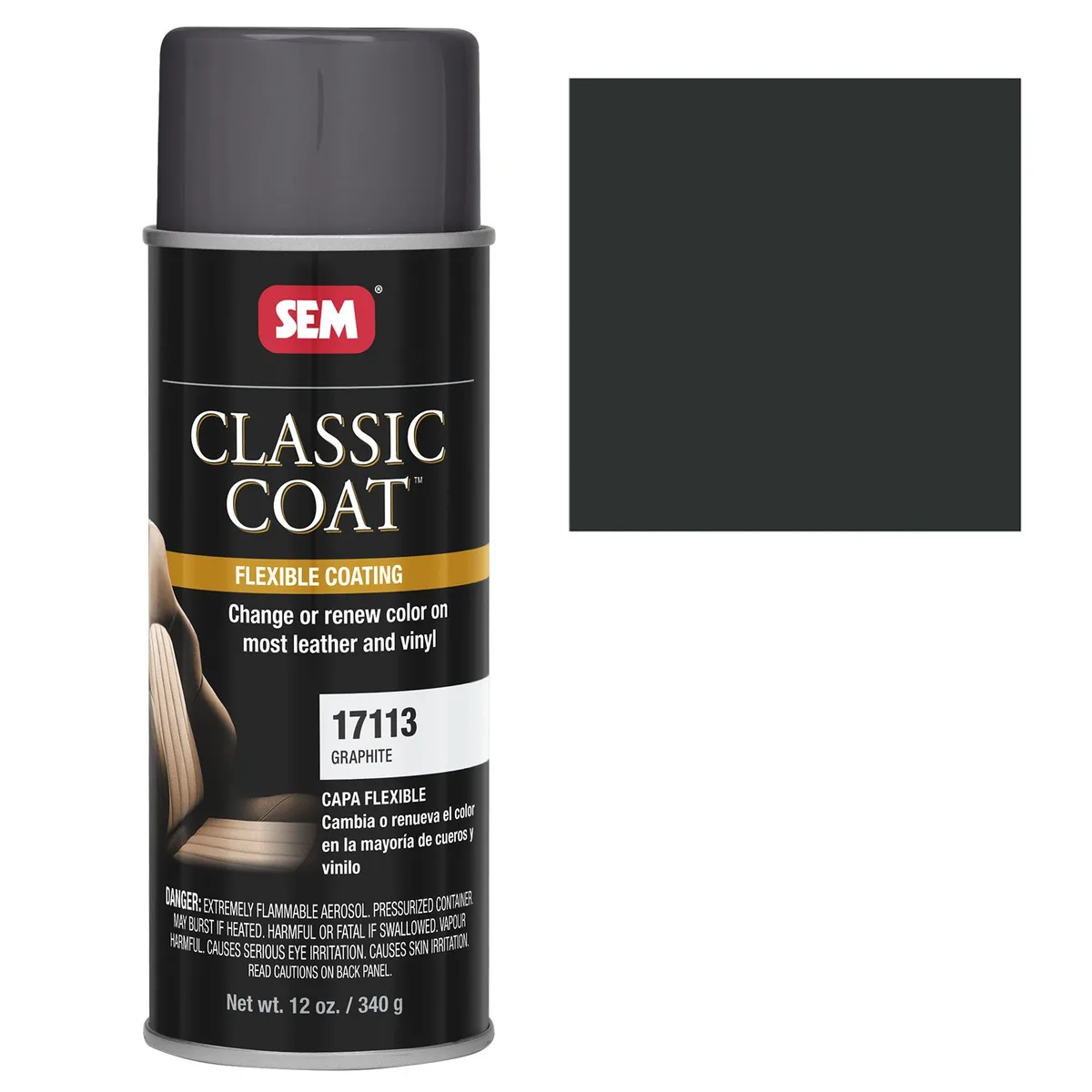 Peinture flexible pour cuir et vinyle SEM Classic Coat graphite, aérosol