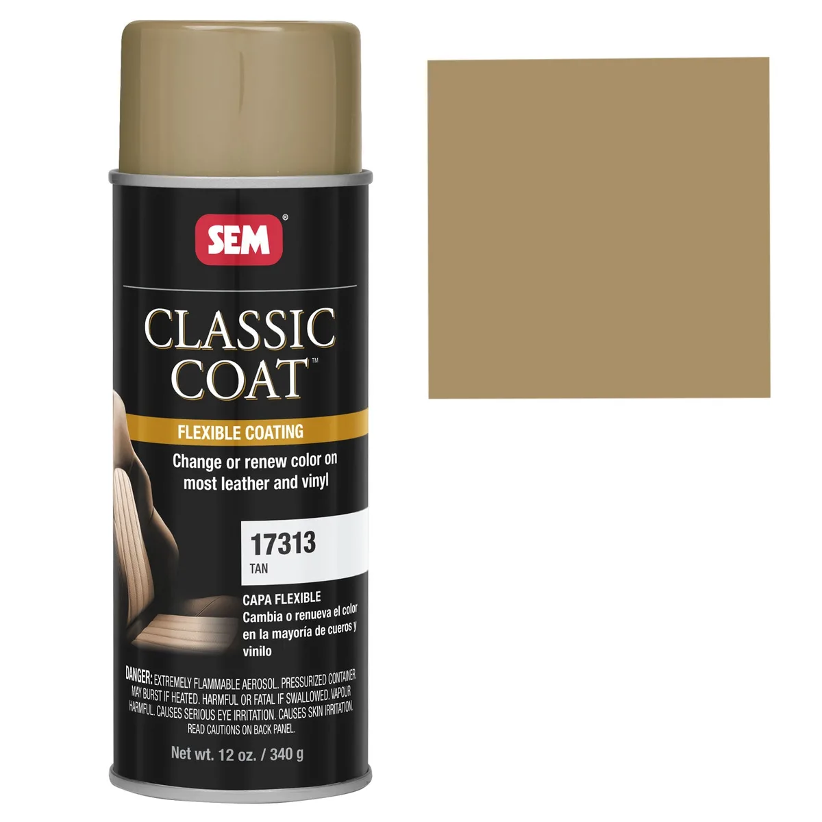 SEM Classic Coat Flexible Leather & Vinyl Paint, Tan, Aerosol