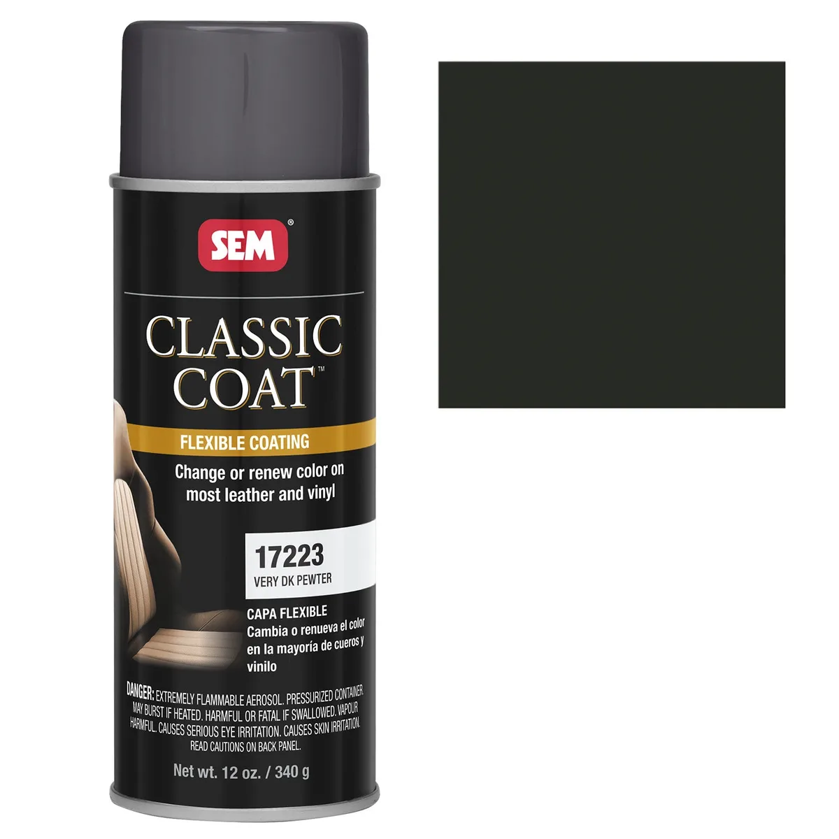 SEM Classic Coat Flexible Leather & Vinyl Paint, Very Dark Pewter, Aerosol