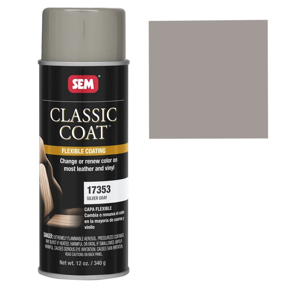 SEM Classic Coat Flexible Leather & Vinyl Paint, Silver Gray, Aerosol